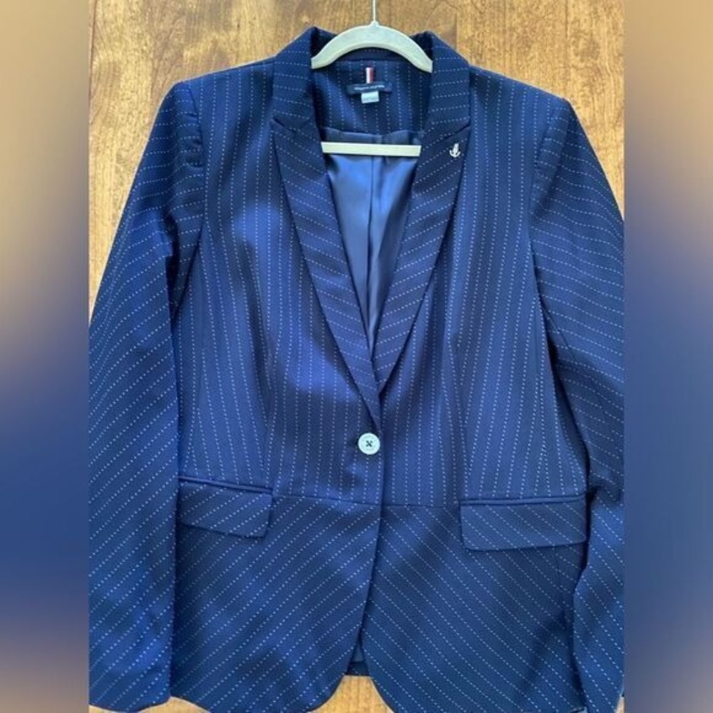 Tommy Hilfiger Dark Blue Pinstripe Single-Button Blazer